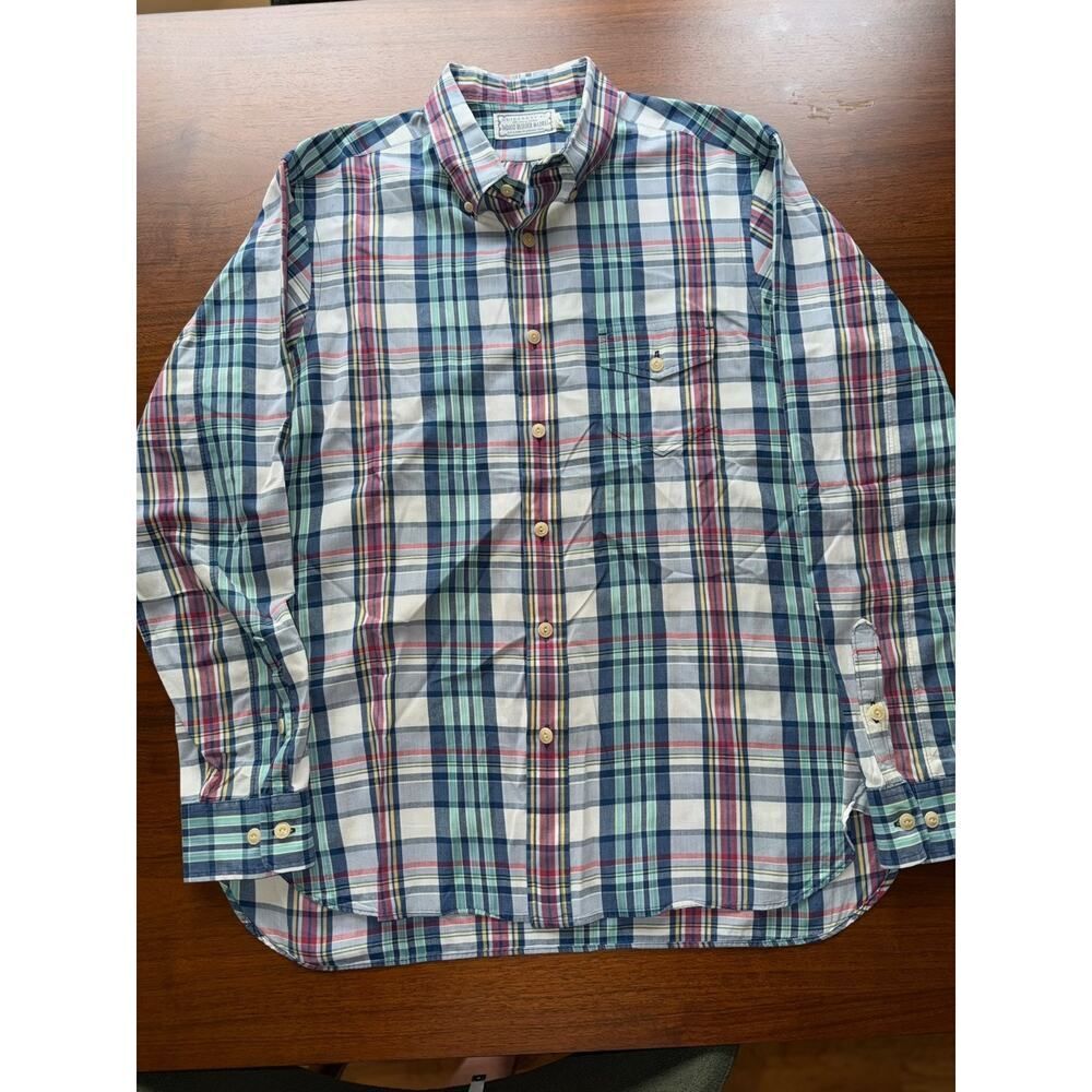 Guideboat Co. Men's Indigo Bleeder Madras Plaid Button-Down Shirt - Size L